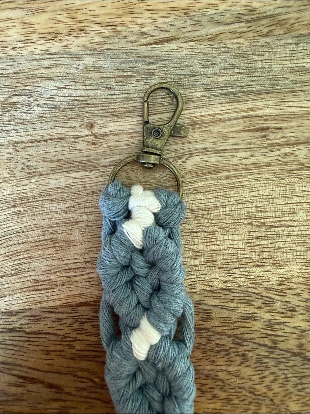 Macrame Keychain Handmade Boho, Bag Charm, Cloudy Blue and White